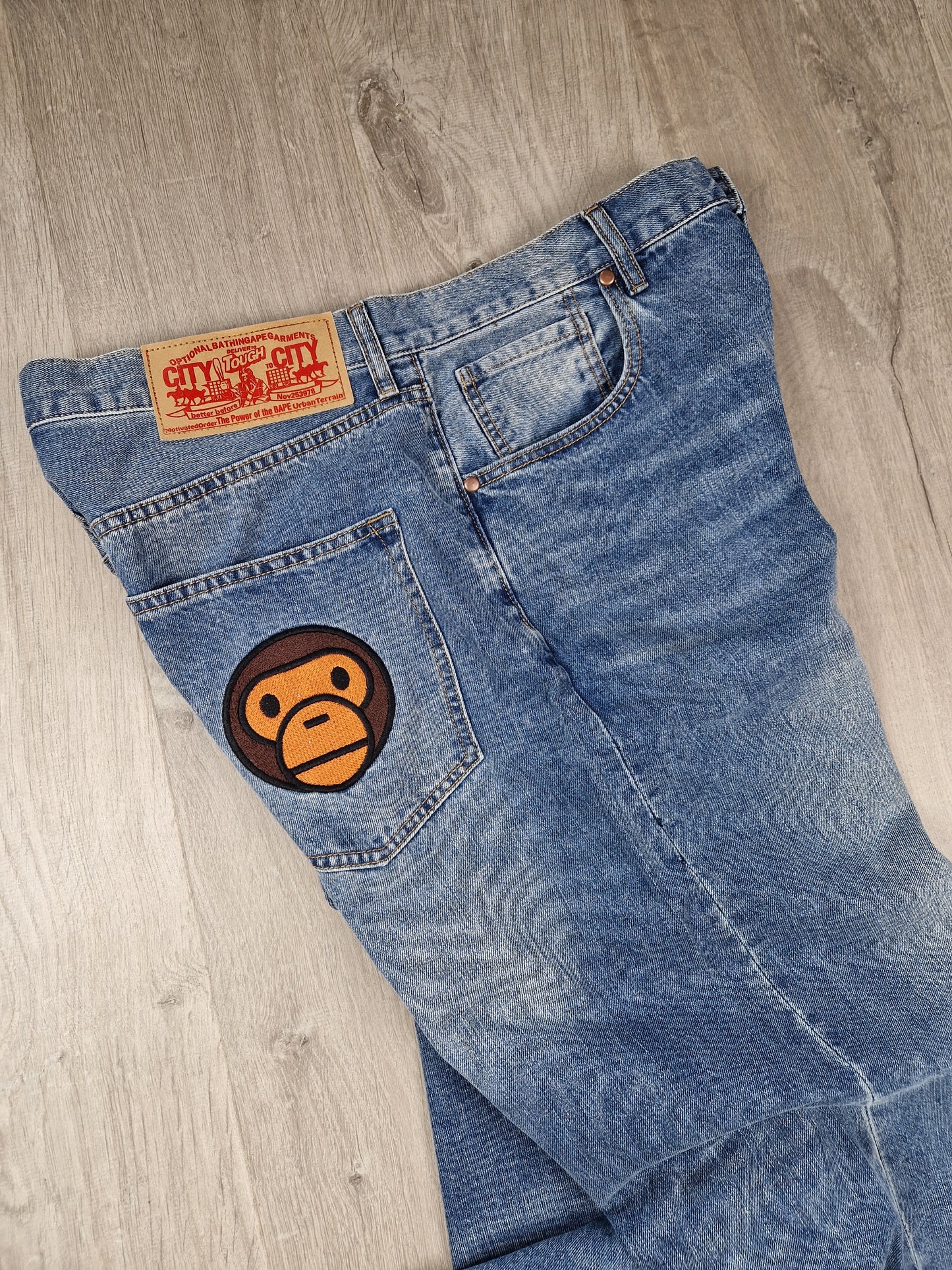 SuperRARE Bape x Sanrio Hello Kitty x Baby milo jeans (34×34)