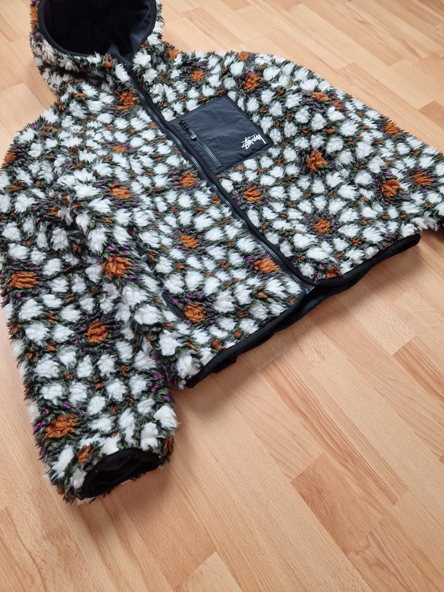 Stussy Reversible Floral Print Sherpa Jacket (M)