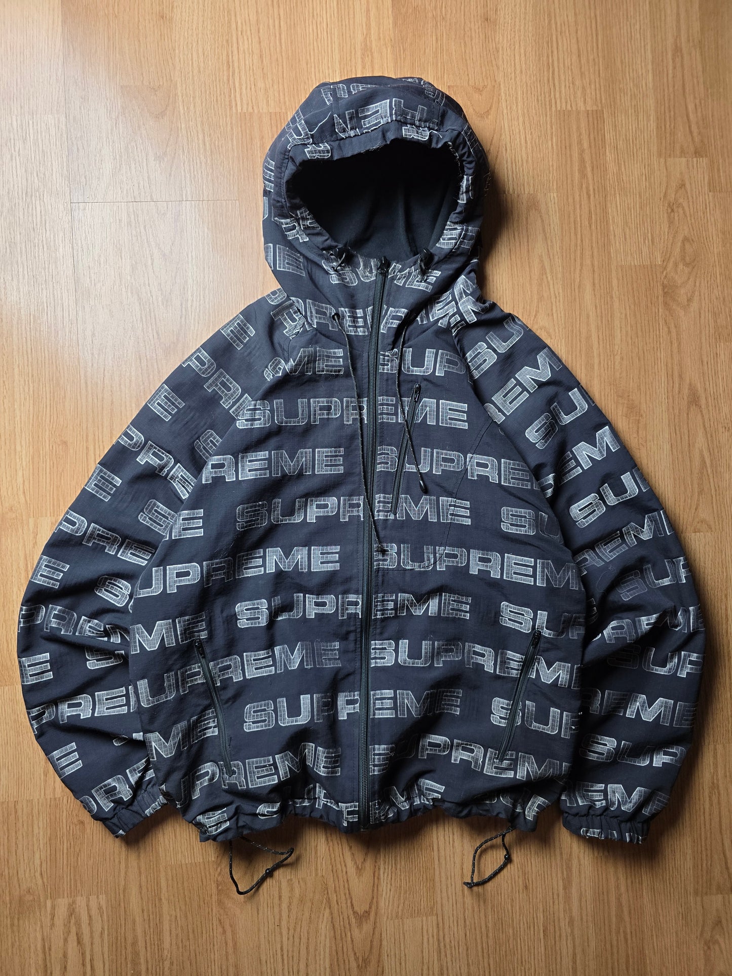 RARE Supreme Logo Ripstop Hooded Track Jacket (M)