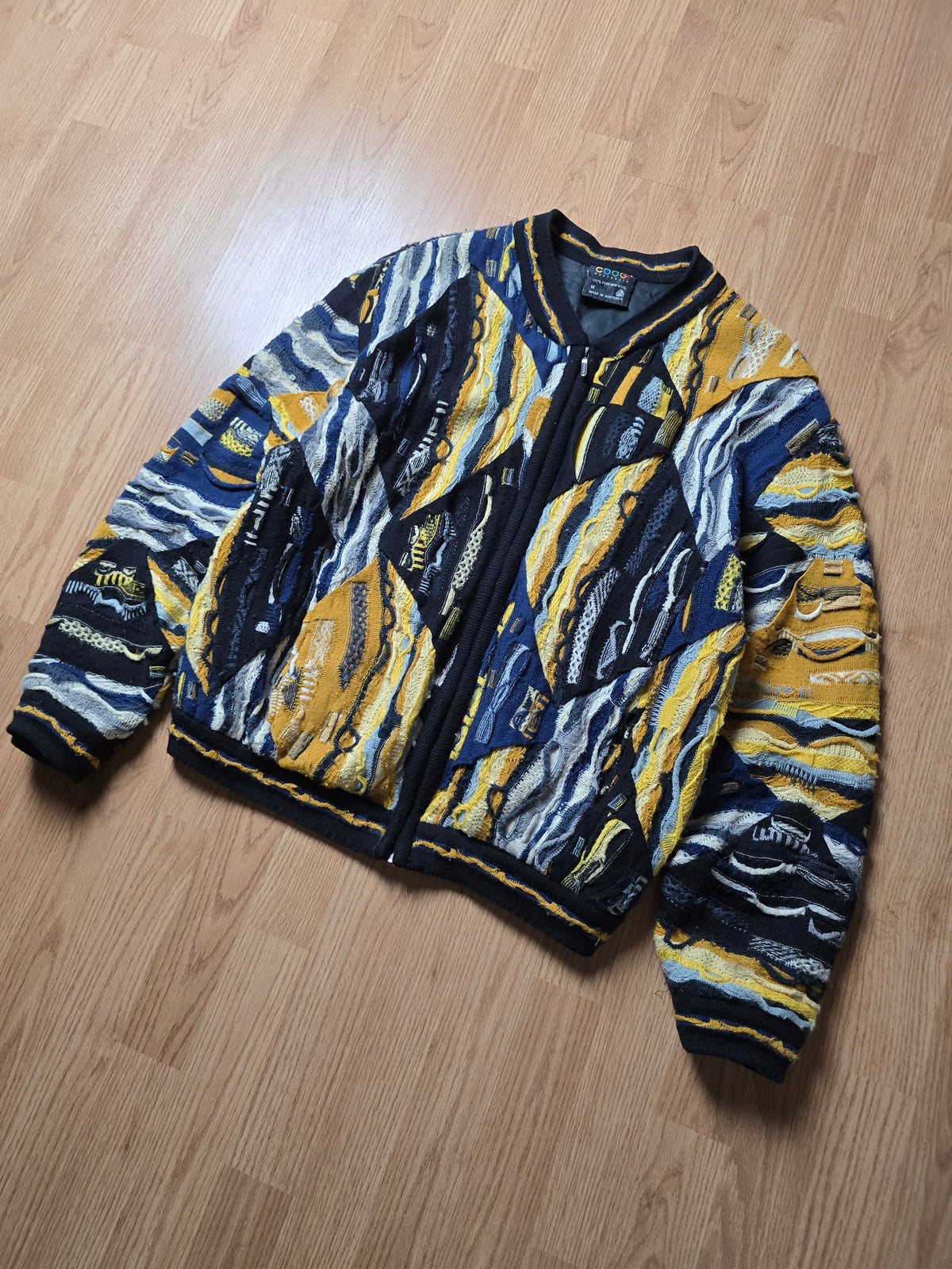 80-90s Coogi 3D Wool Knit Zip Bomber Jacket (M)
