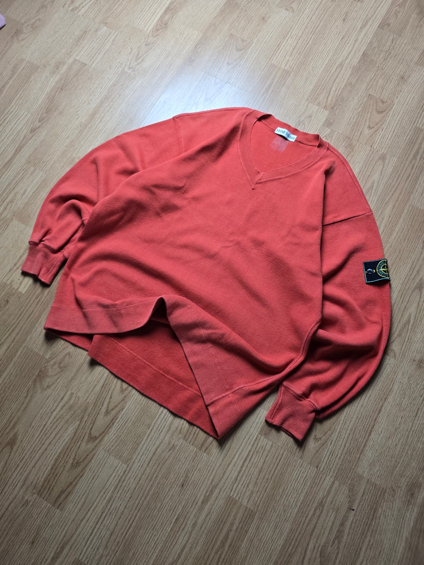 80s Stone Island Green Edge V-Neck Sweater (L)