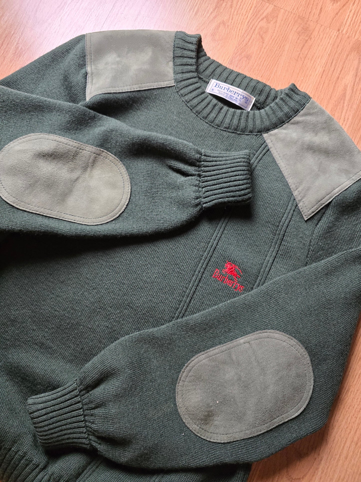 Vintage 80s-90s Burberry Wool & Suede Heavyweight Sweater (M)
