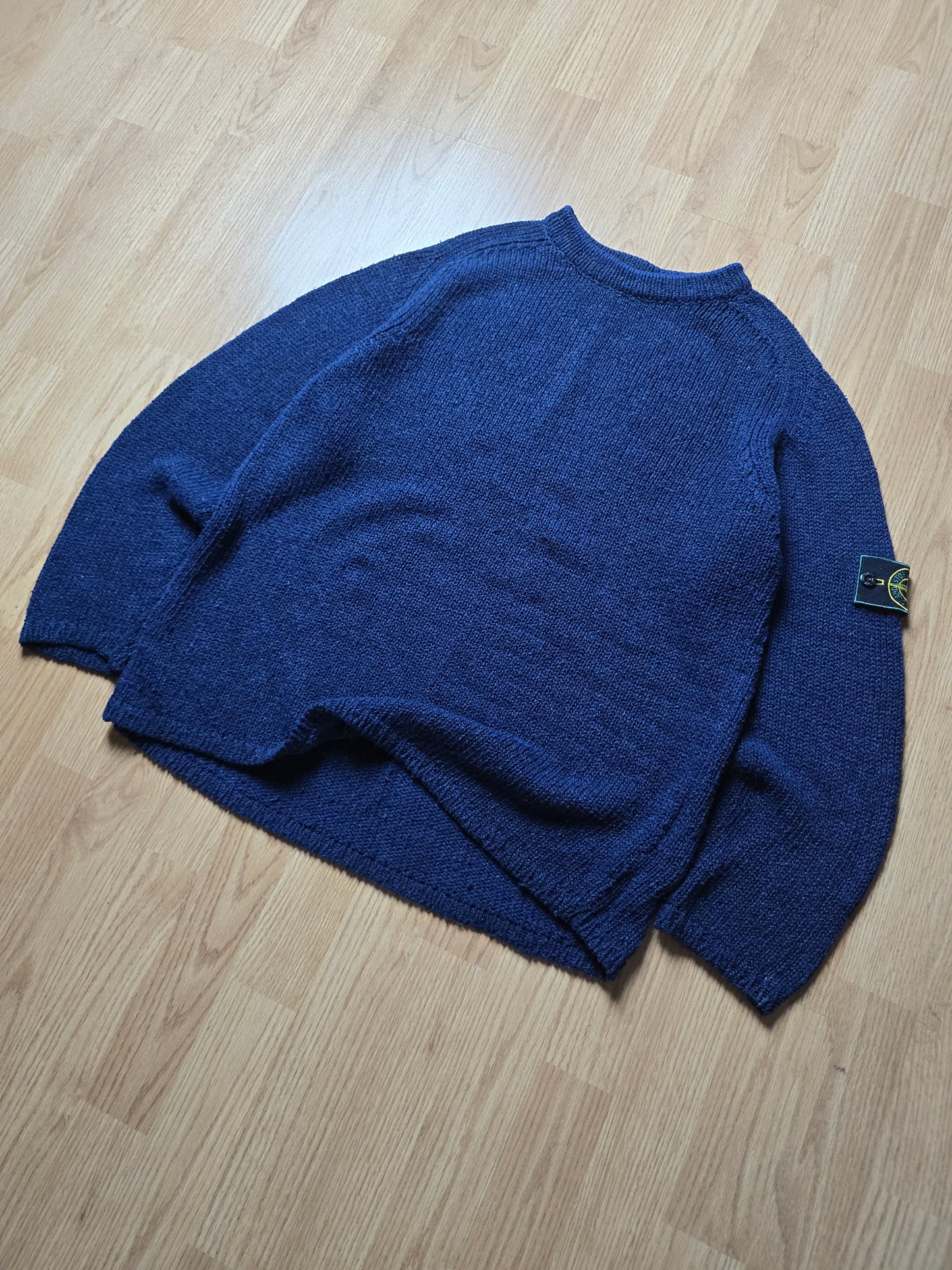 90s Stone Island Green Edge Cotton & Nylon Knit Sweater (M)