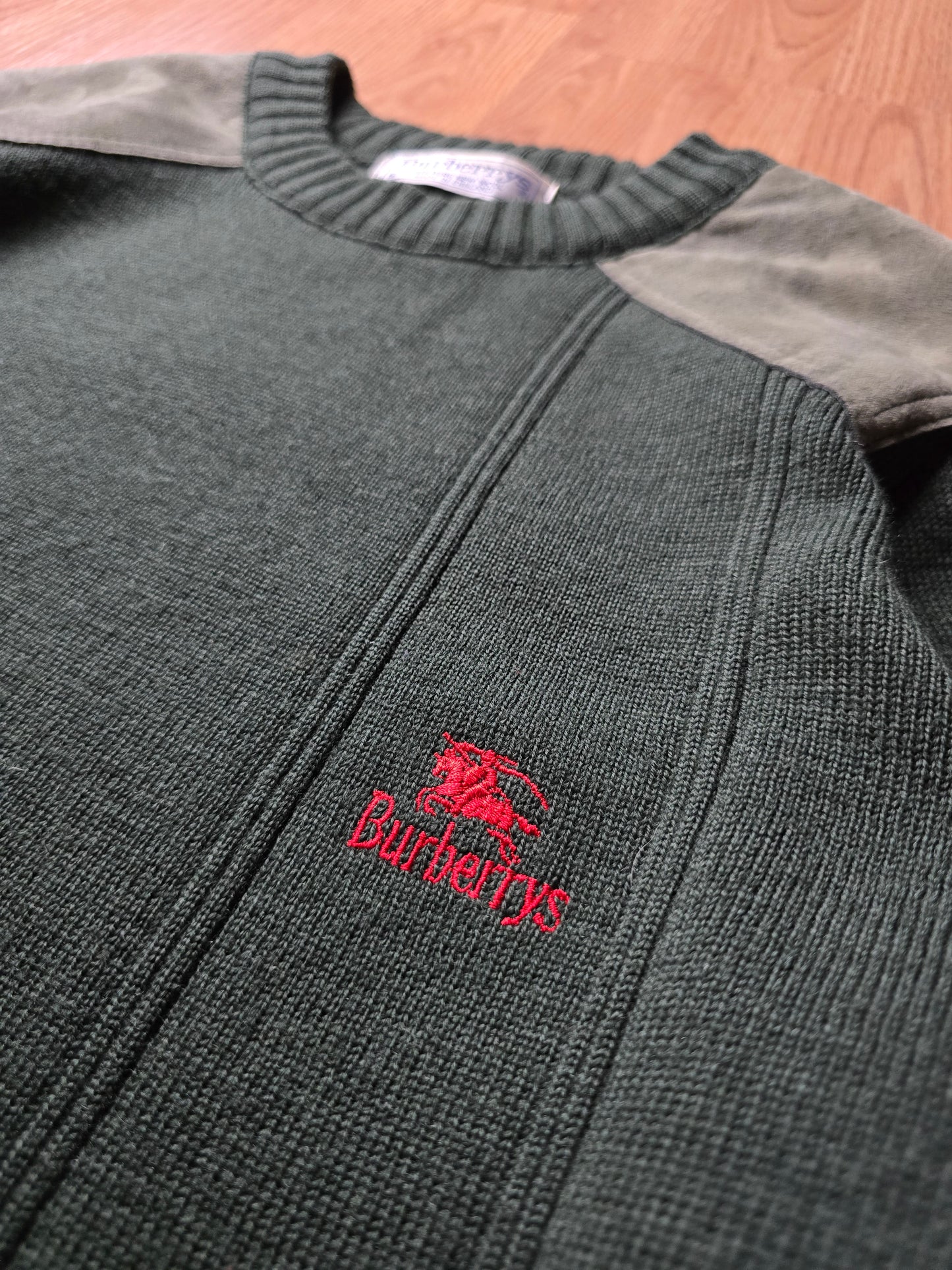 Vintage 80s-90s Burberry Wool & Suede Heavyweight Sweater (M)