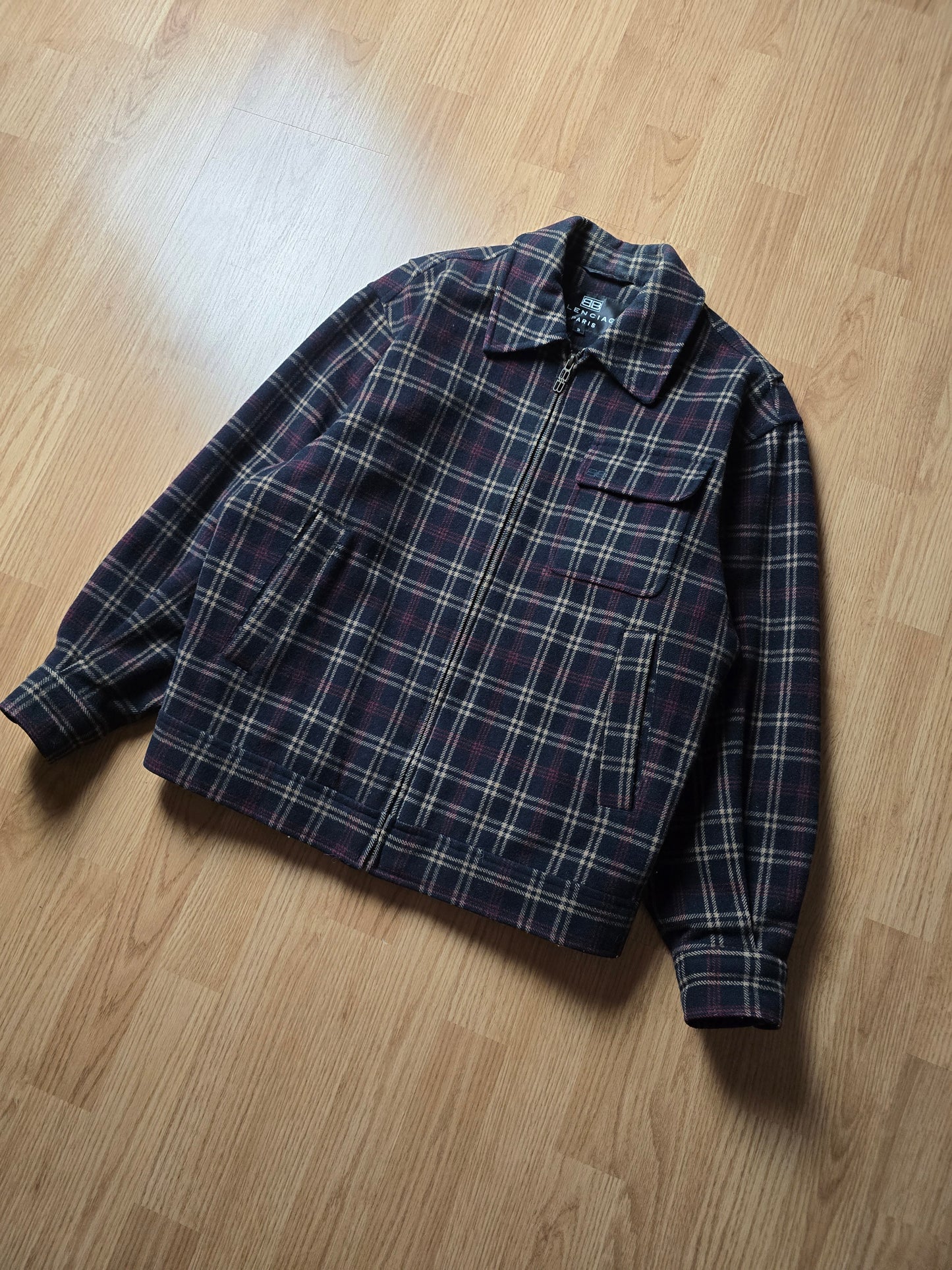 Vintage Balenciaga Wool Plaid Harrington Jacket (S/M)