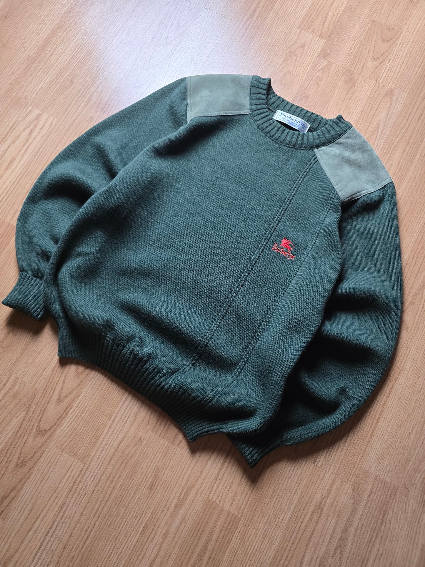 Vintage 80s-90s Burberry Wool & Suede Heavyweight Sweater (M)