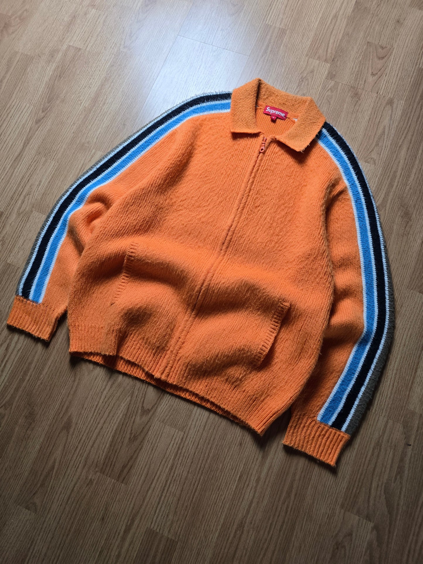 Supreme Sleeve Stripe Zip Up Sweater (M)