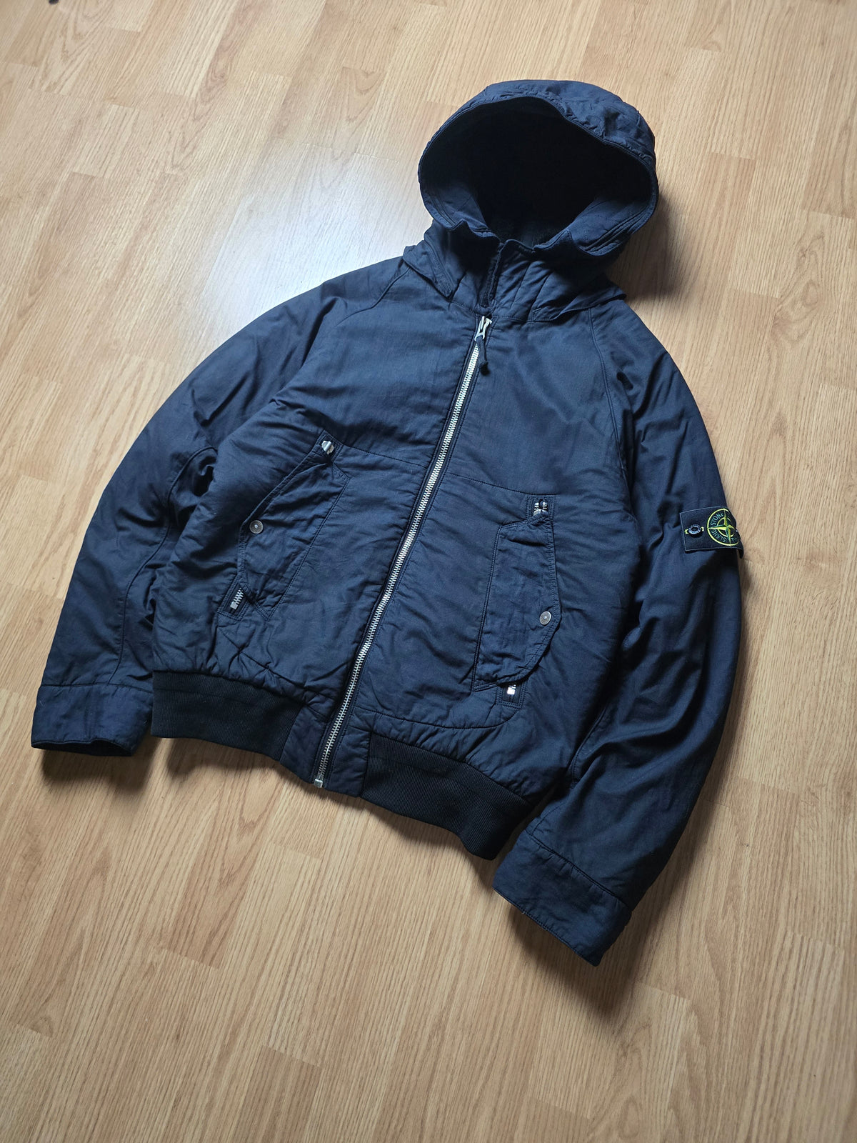 Stone Island Flaace Lined Mussola Gommata Hooded Bomber Jacket (M)