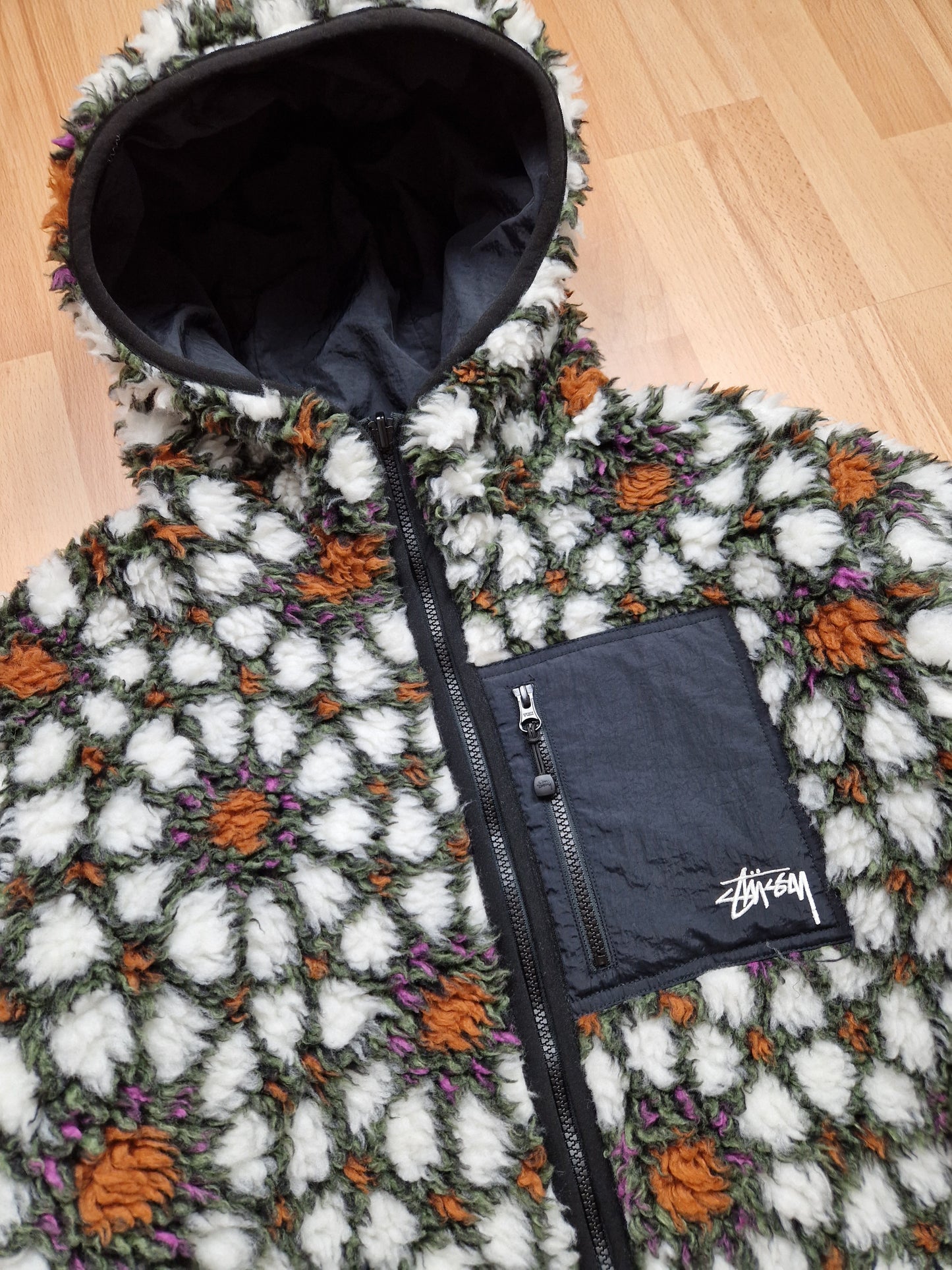 Stussy Reversible Floral Print Sherpa Jacket (M)