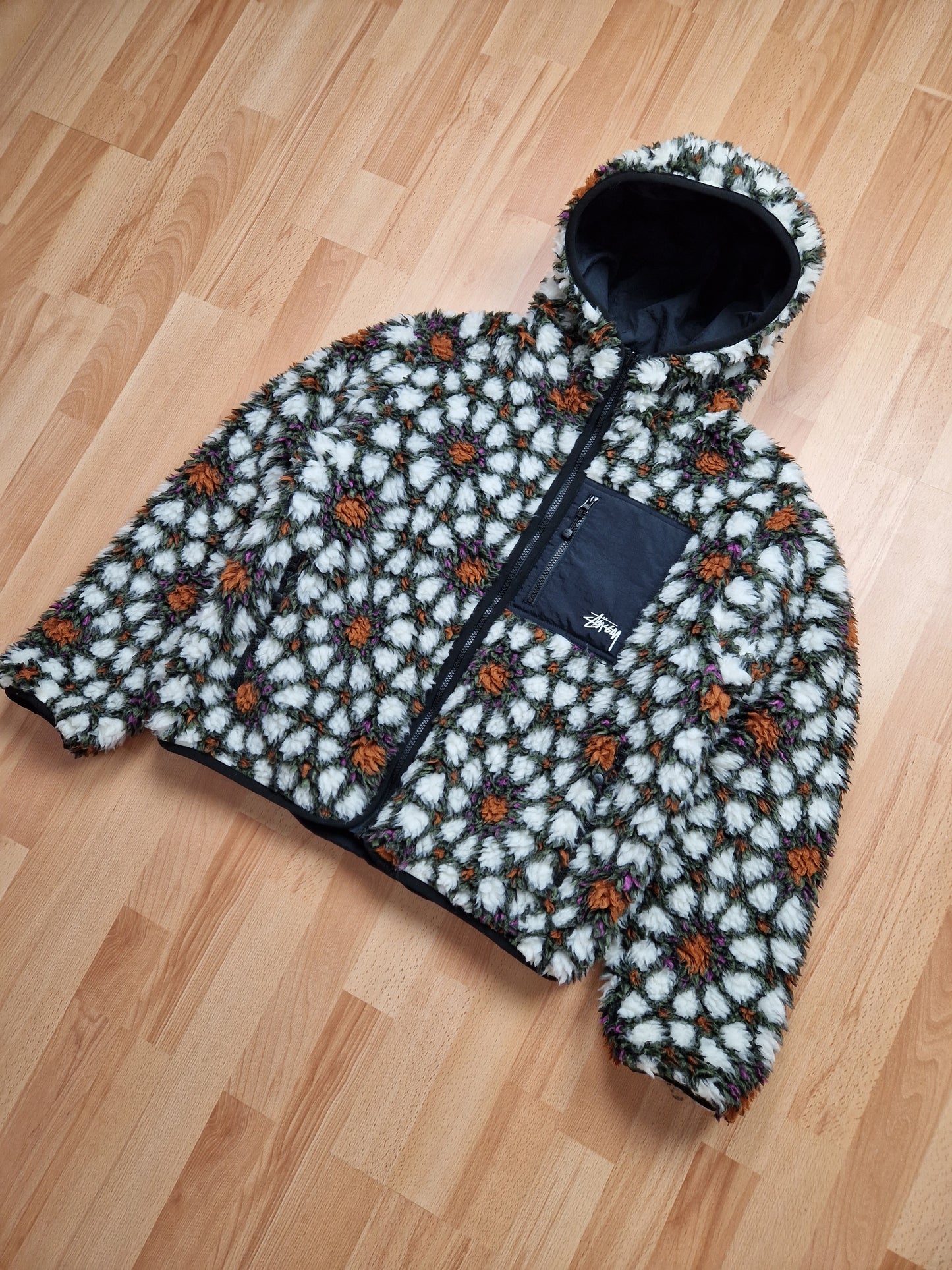 Stussy Reversible Floral Print Sherpa Jacket (M)