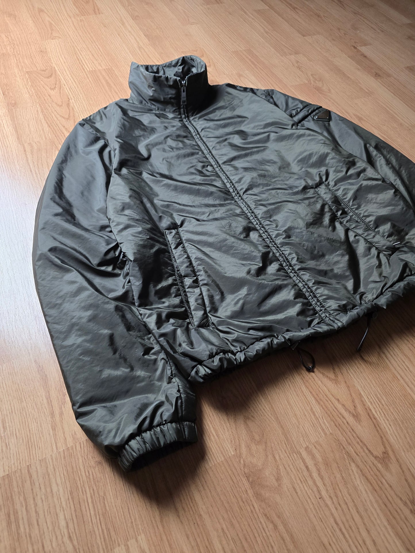Prada Milano 2017 Padded Resin-Coated Nylon Plaque Jacket (M)