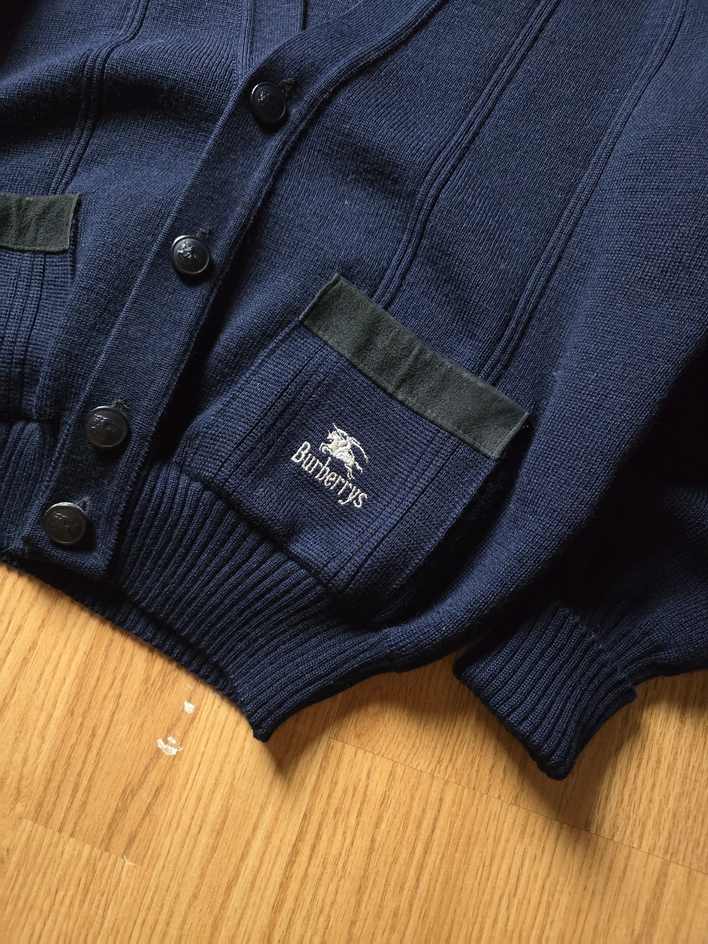 Vintage 80s Burberry Wool & Suede Heavyweight Cardigan (L)