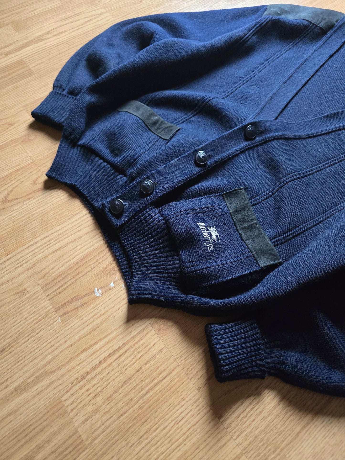 Vintage 80s Burberry Wool & Suede Heavyweight Cardigan (L)