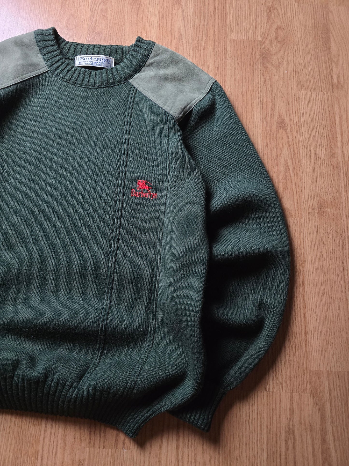 Vintage 80s-90s Burberry Wool & Suede Heavyweight Sweater (M)