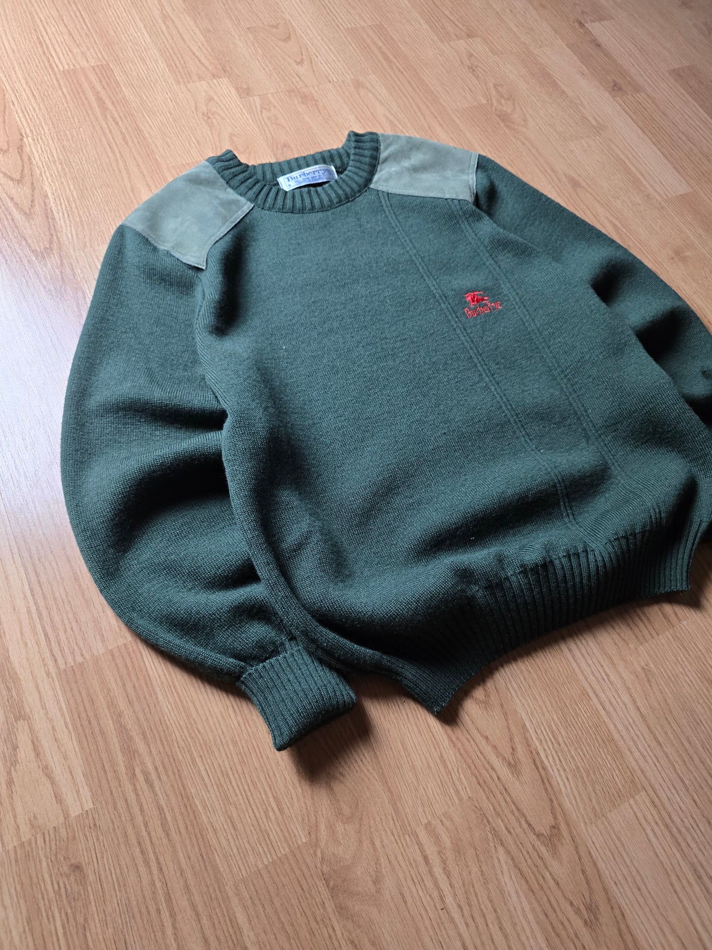 Vintage 80s-90s Burberry Wool & Suede Heavyweight Sweater (M)