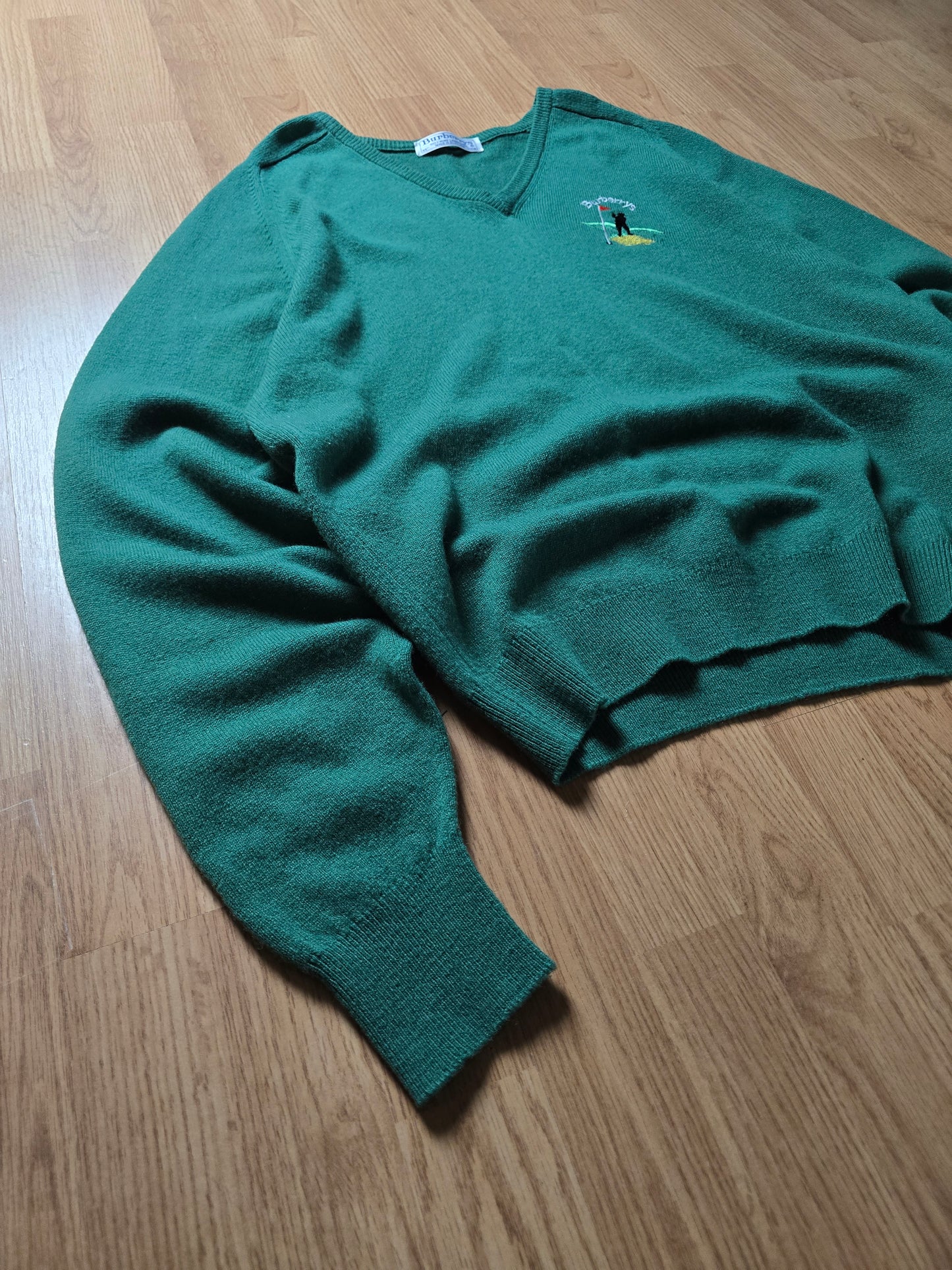 Vintage Burberry Golf Wool V Neck Sweater (XL)
