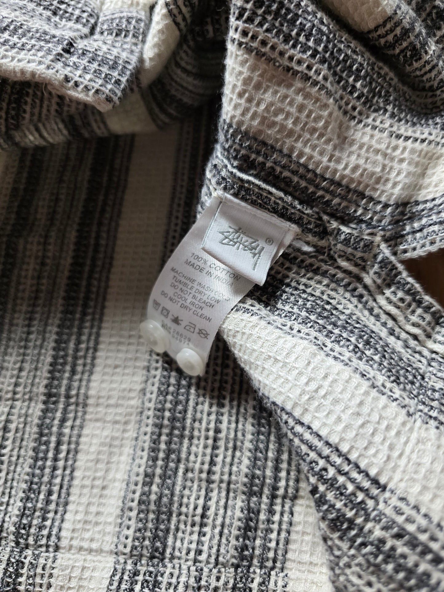 Stussy Camp Collar Striped Waffle Knit Cotton Shirt (S)