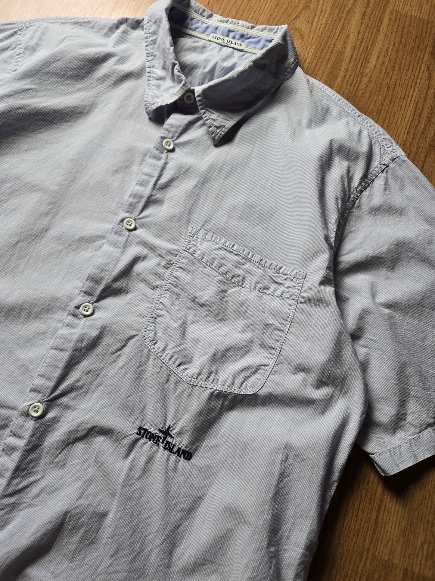 Vintage Stone Island Pinstripe Embroidered Linen Shirt (M/L)