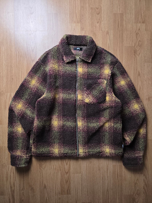Stussy 'Shadow Plaid' Sherpa Zip Shirt/Jacket (M)
