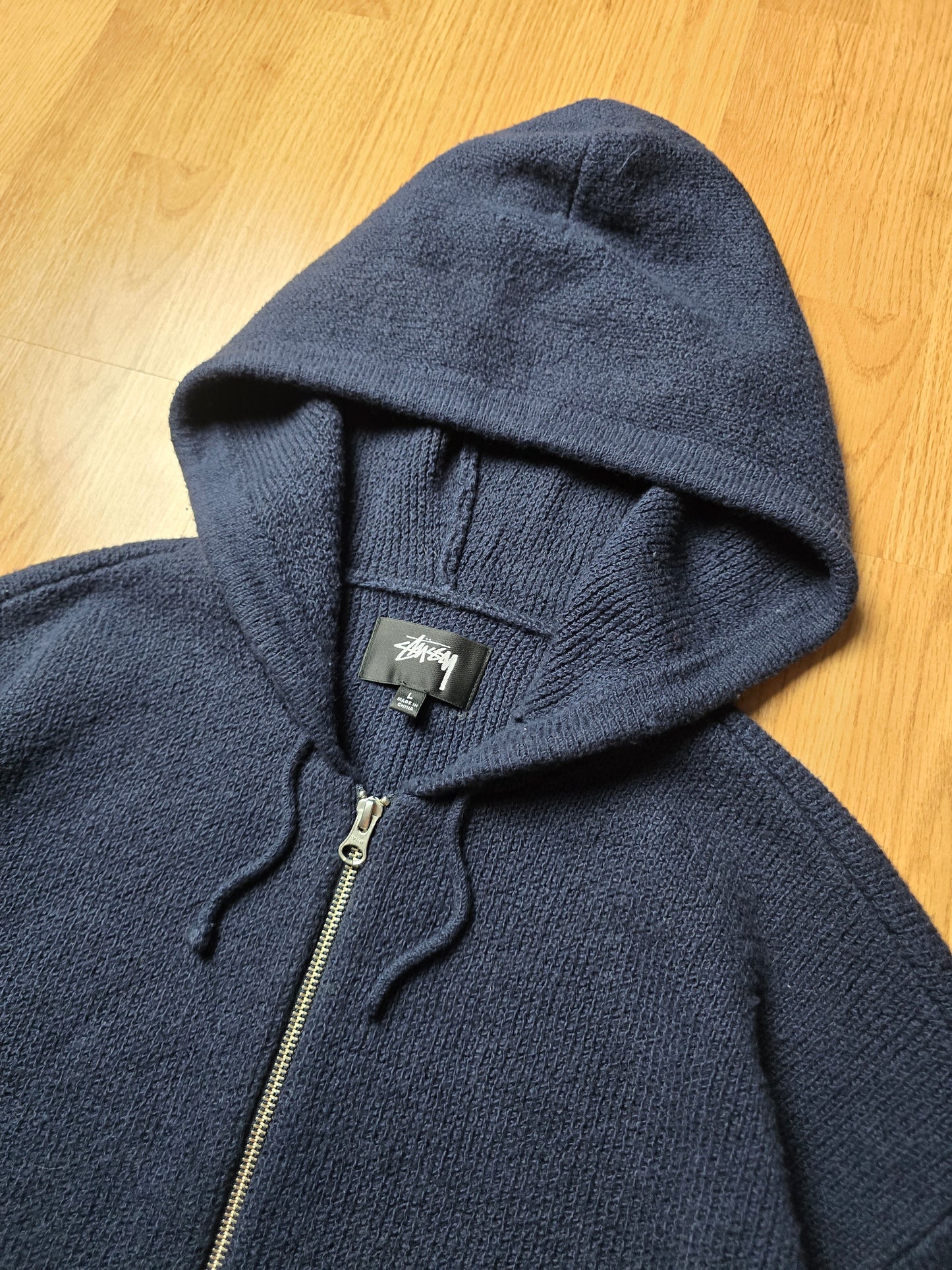 Stussy Merino Wool Blend Hooded Knit Zip Sweater (L)