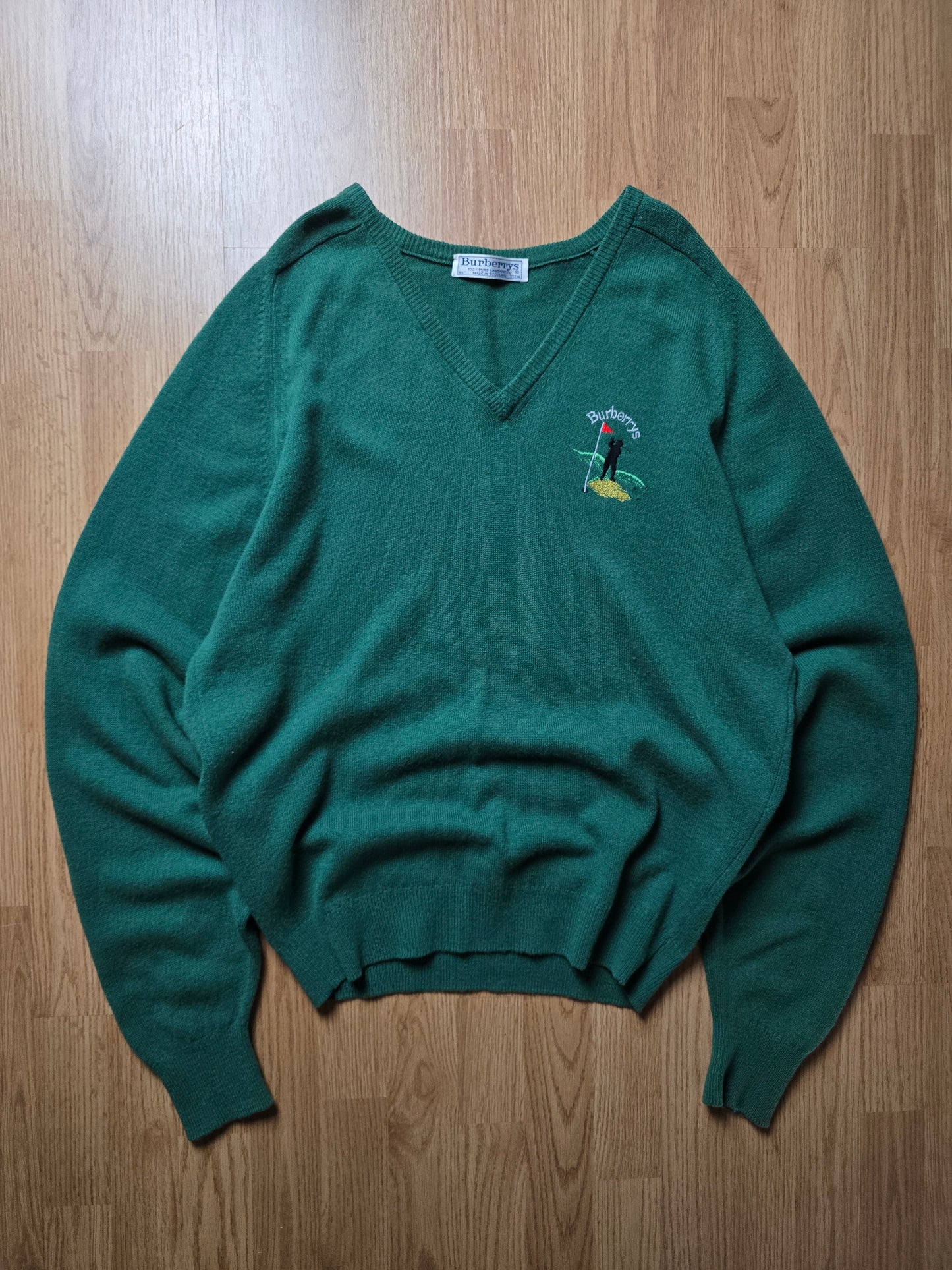 Vintage Burberry Golf Wool V Neck Sweater (XL)
