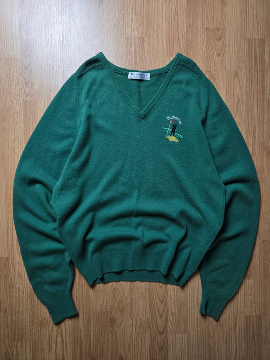 Vintage Burberry Golf Wool V Neck Sweater (XL)