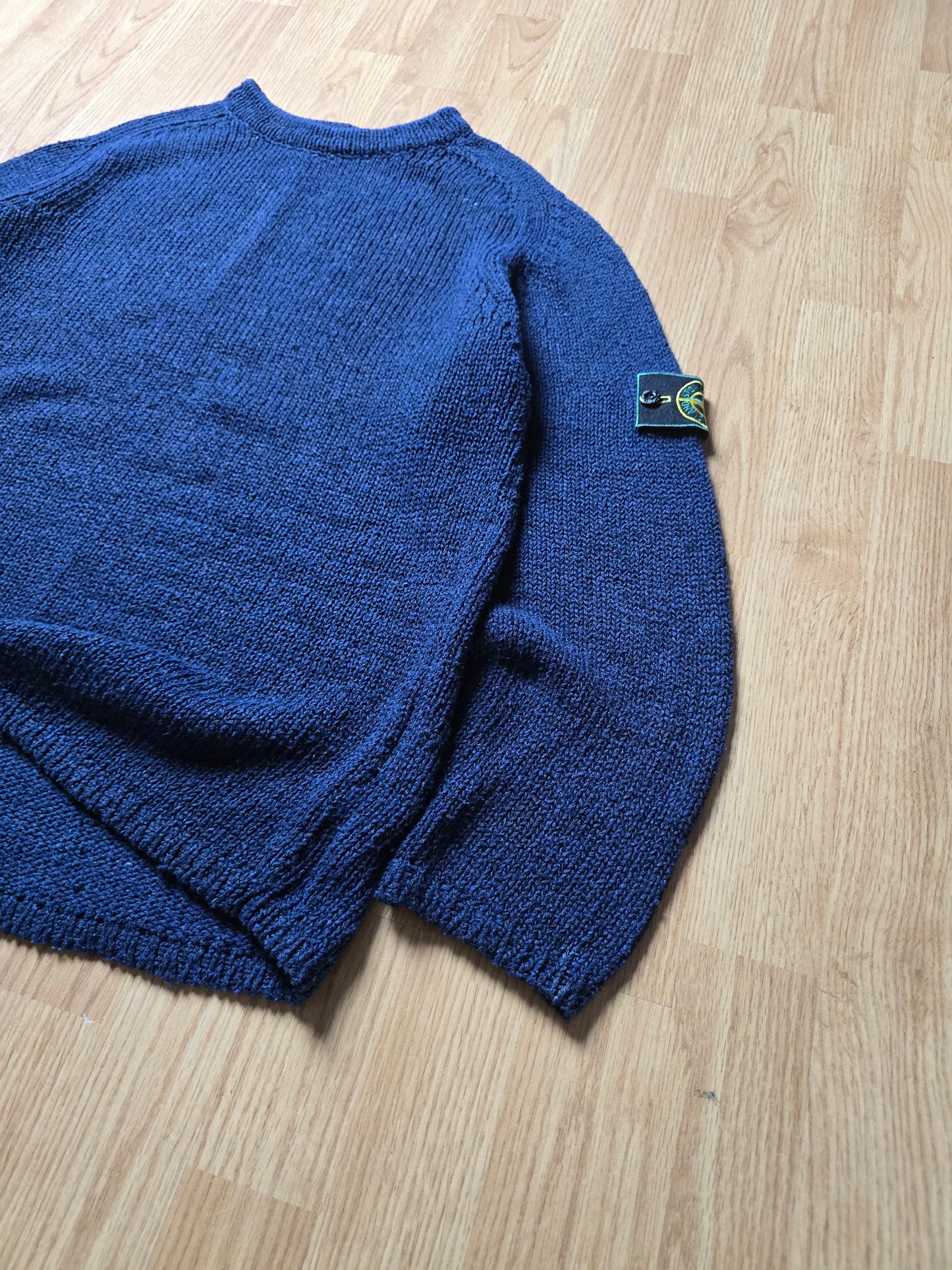90s Stone Island Green Edge Cotton & Nylon Knit Sweater (M)