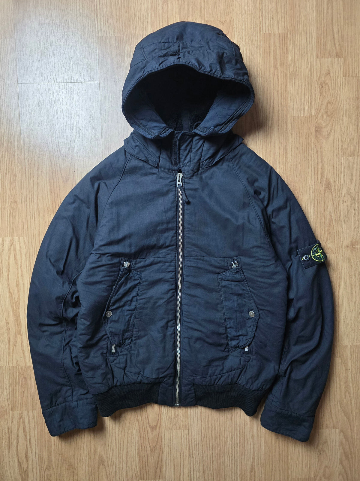 Stone Island Flaace Lined Mussola Gommata Hooded Bomber Jacket (M)