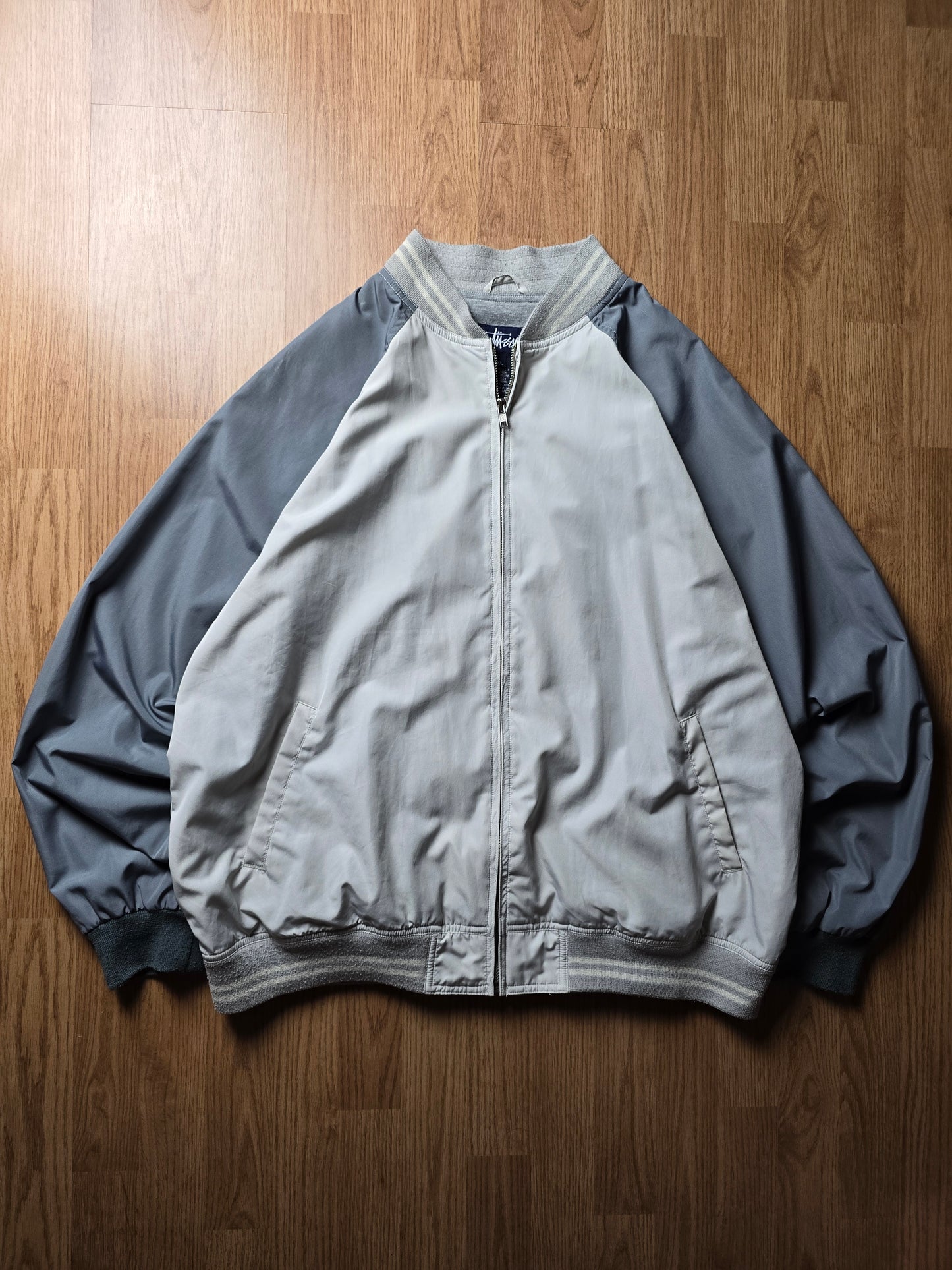 RARE 90s Stussy 2-Tone Spellout Bomber Jacket (XL)