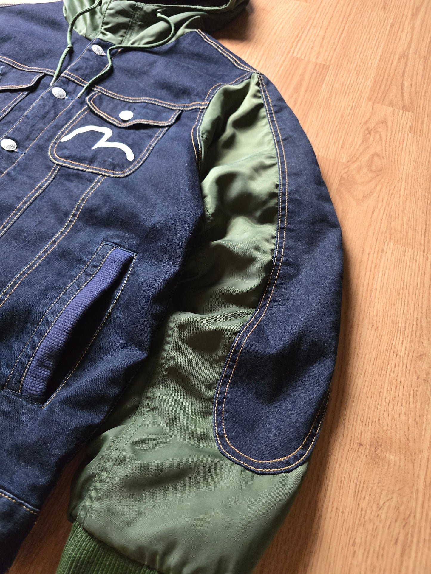 RARE Evisu Denim Panelled Hooded Jacket (L)