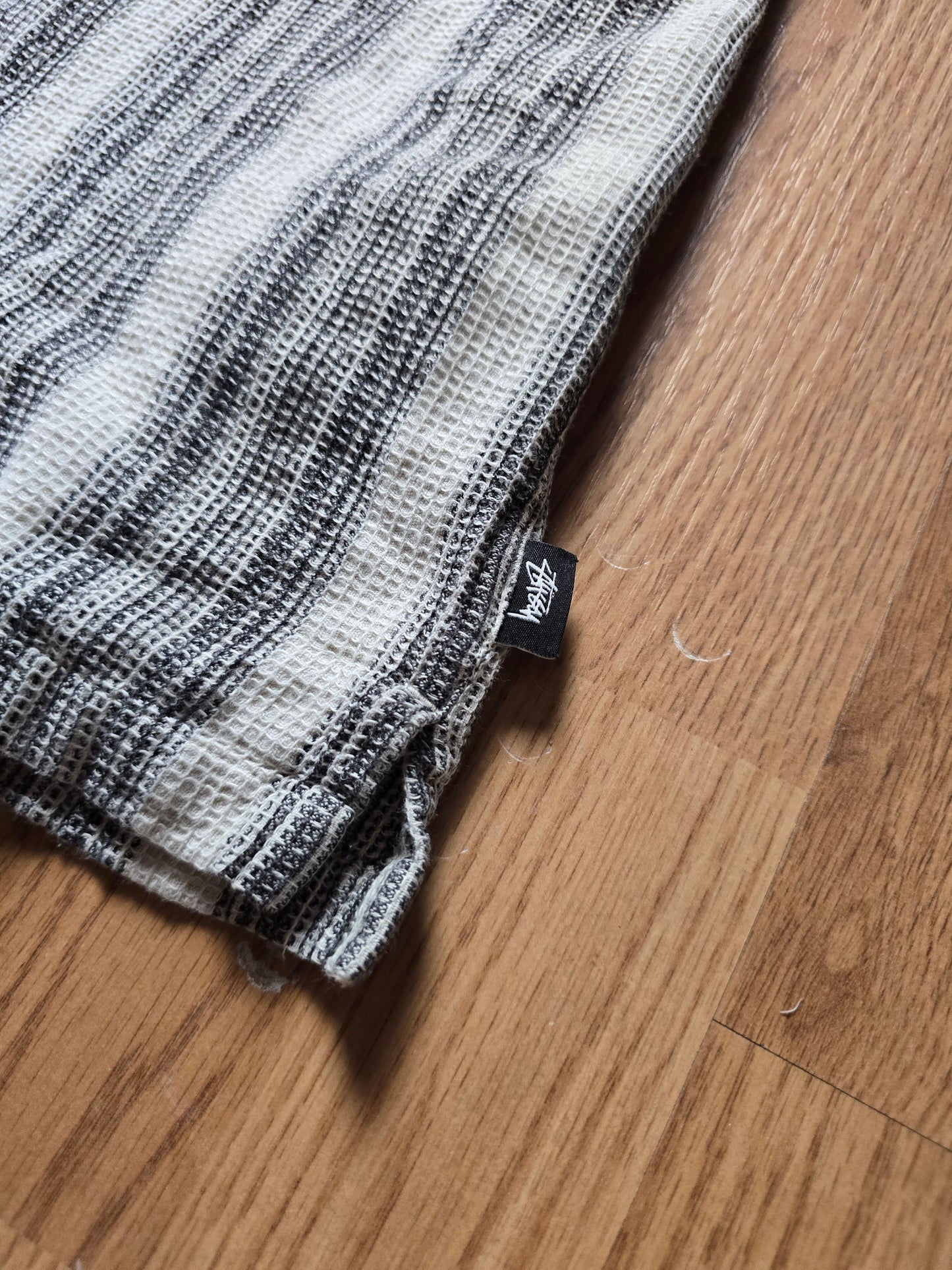 Stussy Camp Collar Striped Waffle Knit Cotton Shirt (S)