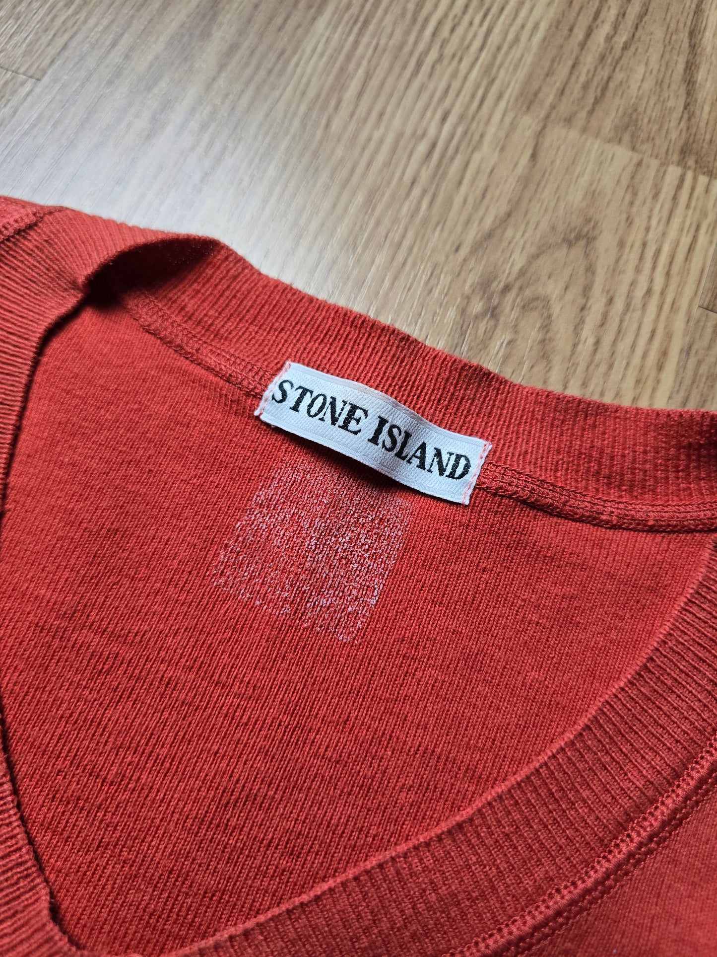80s Stone Island Green Edge V-Neck Sweater (L)