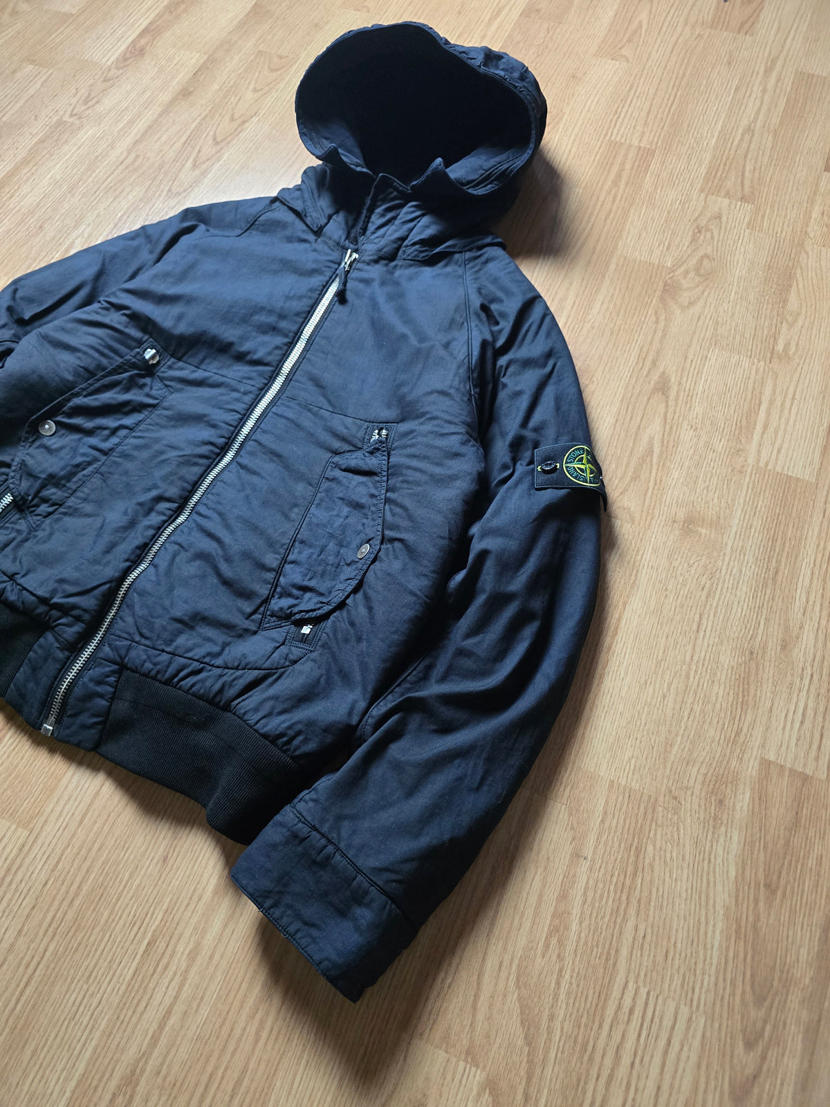 Stone Island Flaace Lined Mussola Gommata Hooded Bomber Jacket (M)