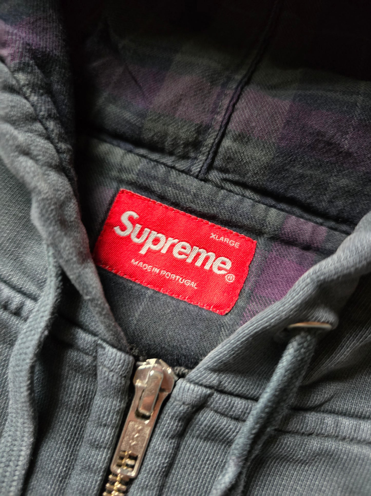 Supreme Bleached Plaid Lined Zip-Up Hoodie (XL)