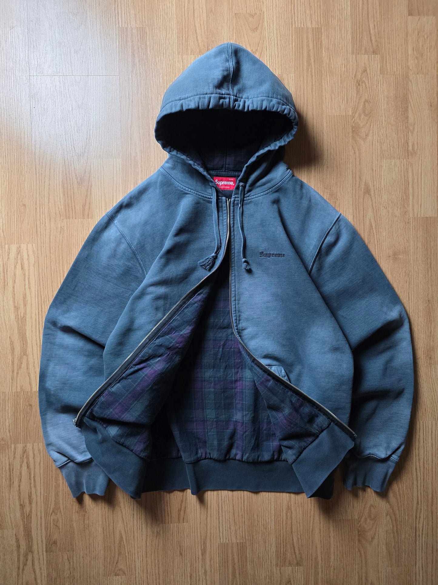 Supreme Bleached Plaid Lined Zip-Up Hoodie (XL)