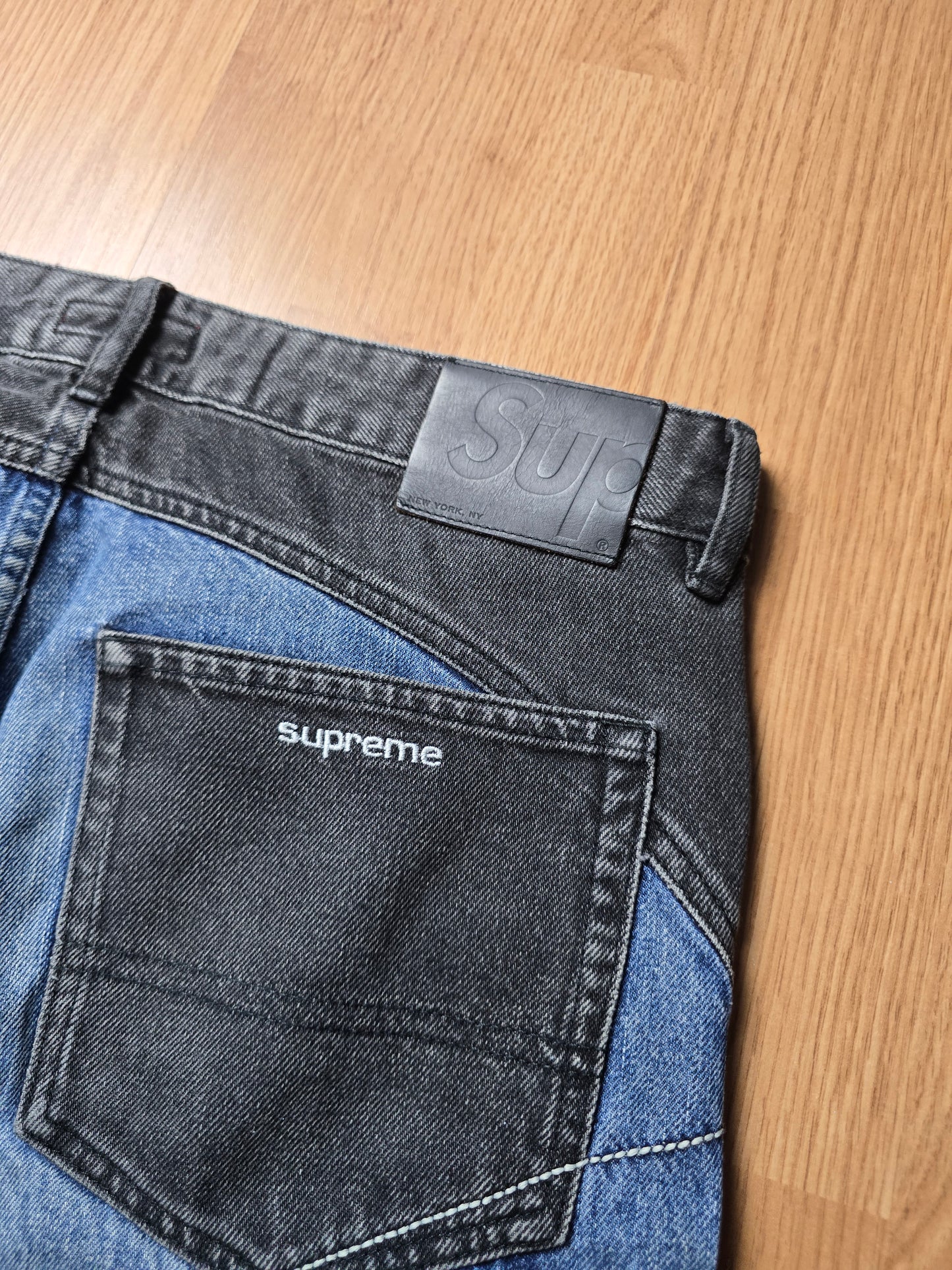 RARE Supreme 2-Tone Panelled Denim Jeans (34x31)