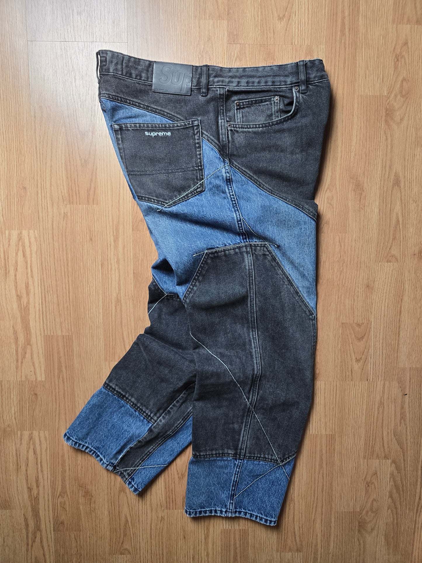 RARE Supreme 2-Tone Panelled Denim Jeans (34x31)