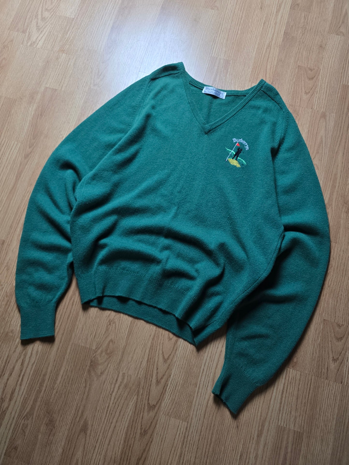 Vintage Burberry Golf Wool V Neck Sweater (XL)