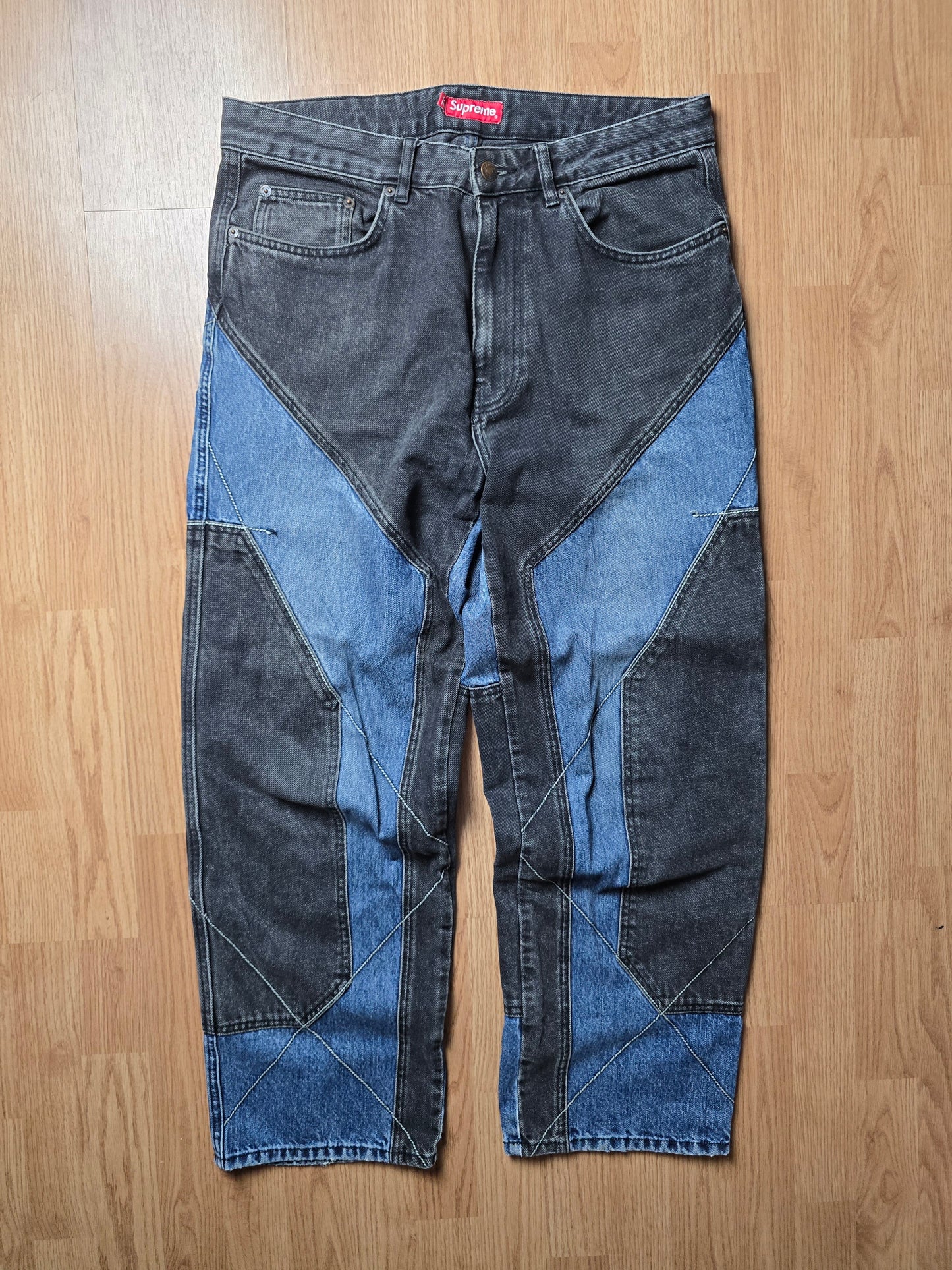 RARE Supreme 2-Tone Panelled Denim Jeans (34x31)