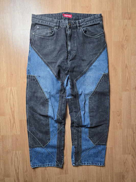 RARE Supreme 2-Tone Panelled Denim Jeans (34x31)