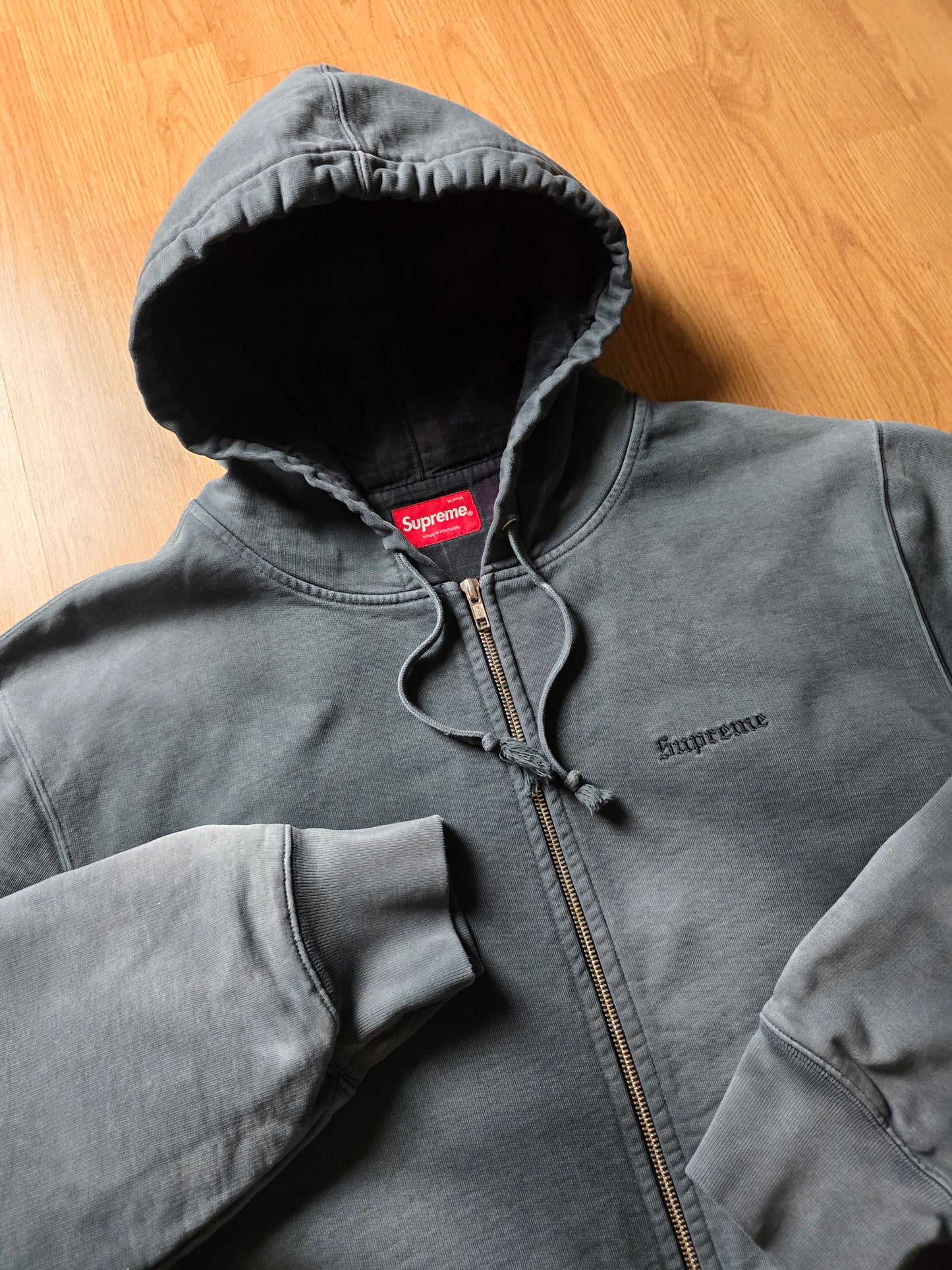 Supreme Bleached Plaid Lined Zip-Up Hoodie (XL)
