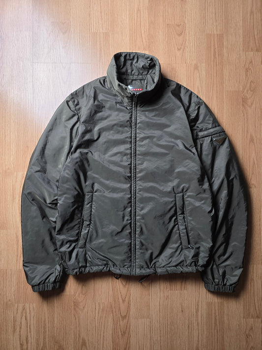 Prada Milano 2017 Padded Resin-Coated Nylon Plaque Jacket (M)