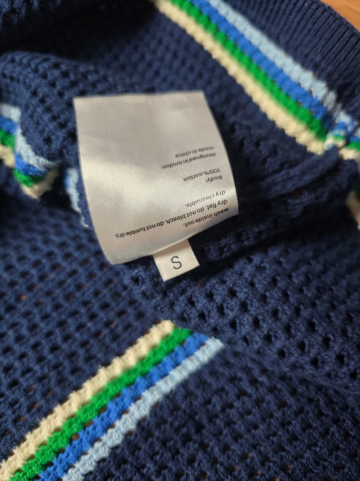 Picante Mesh Knit Striped Polo Shirt (S/M)