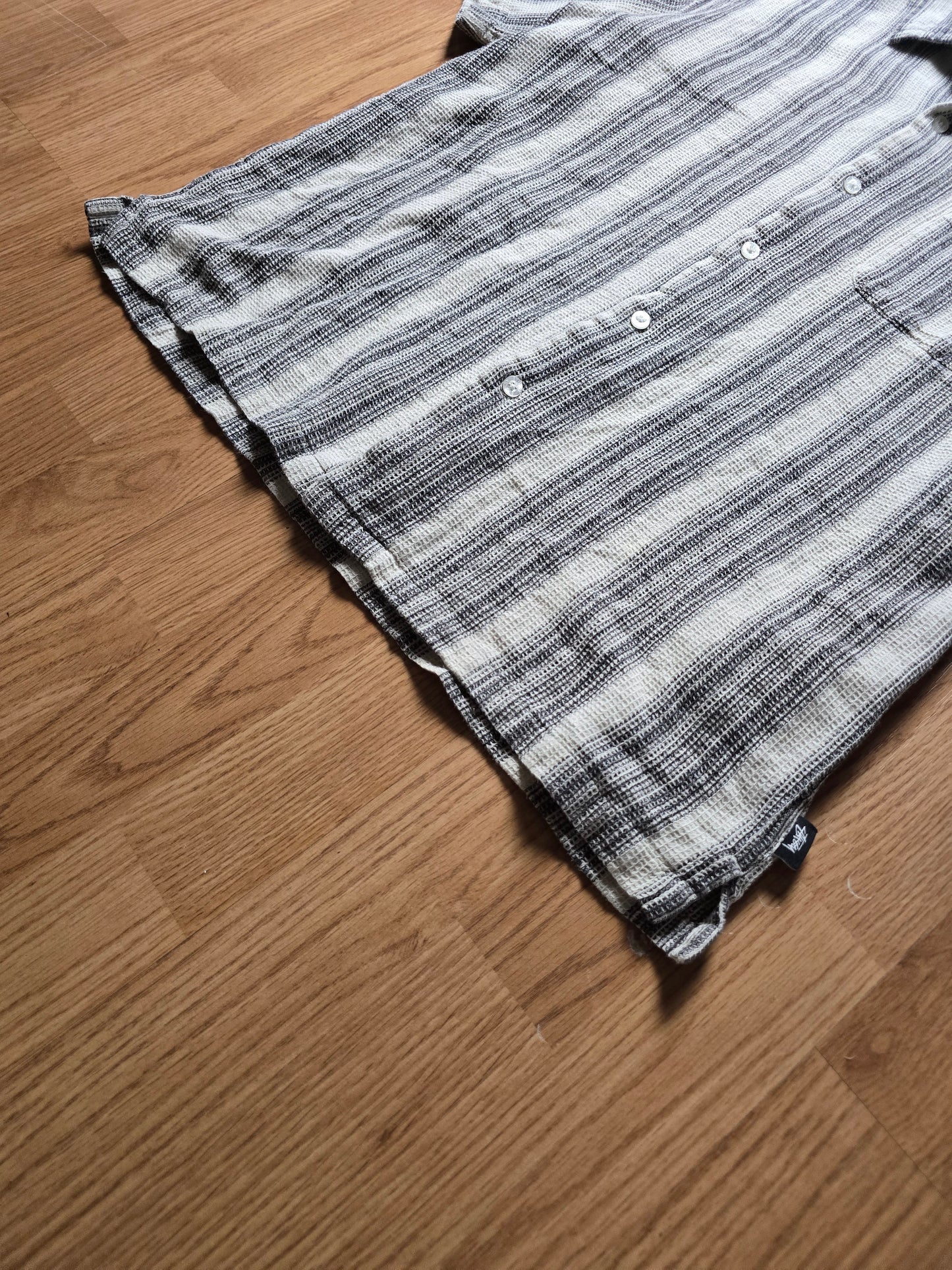 Stussy Camp Collar Striped Waffle Knit Cotton Shirt (S)