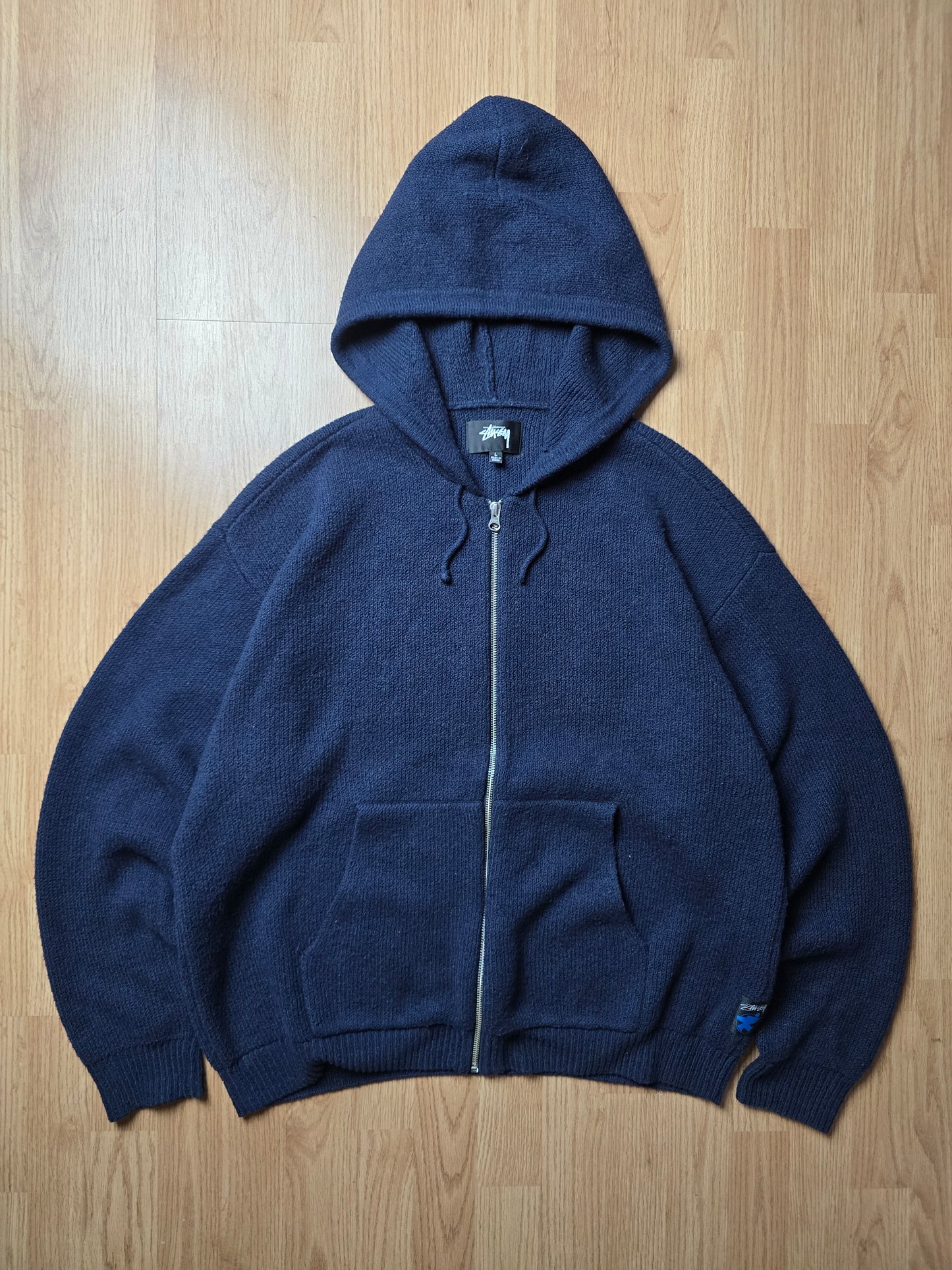 Stussy Merino Wool Blend Hooded Knit Zip Sweater (L)