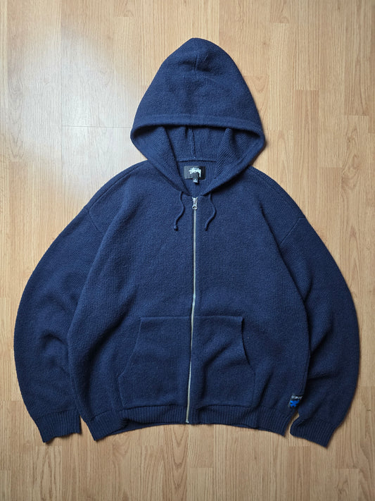 Stussy Merino Wool Blend Hooded Knit Zip Sweater (L)