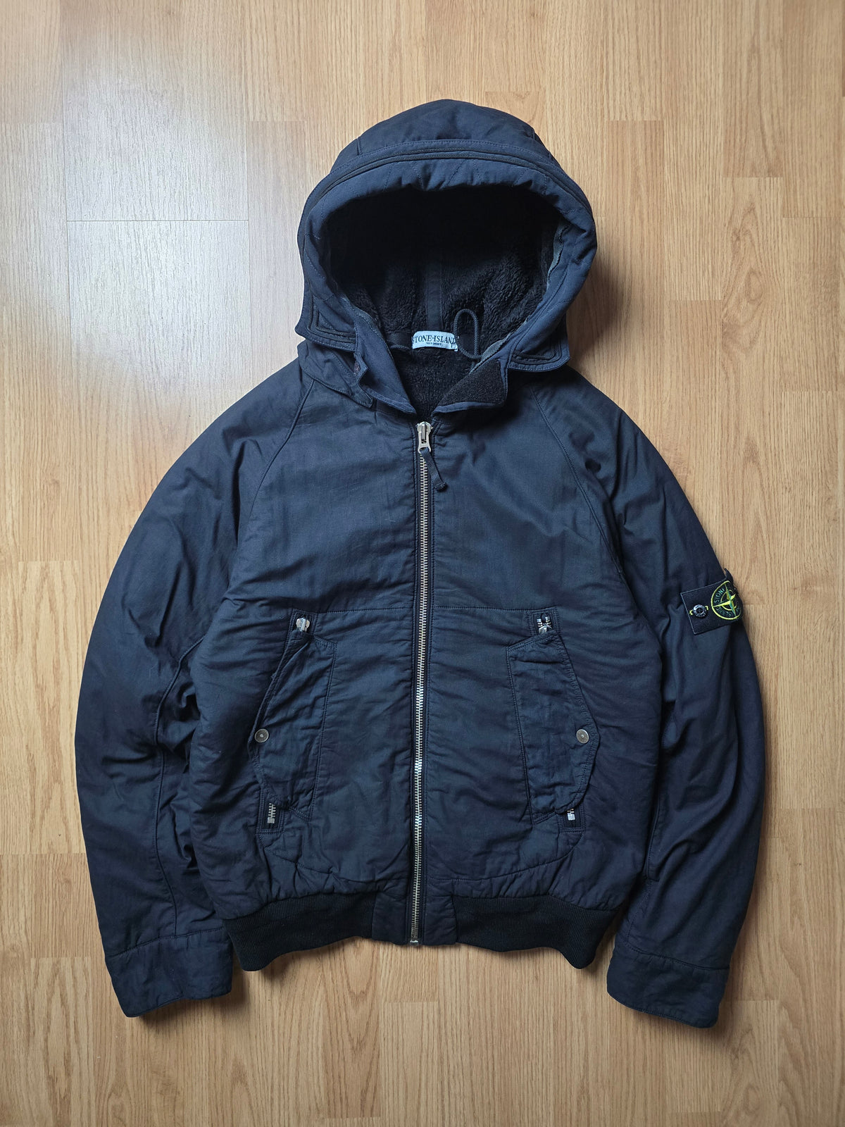 Stone Island Flaace Lined Mussola Gommata Hooded Bomber Jacket (M)