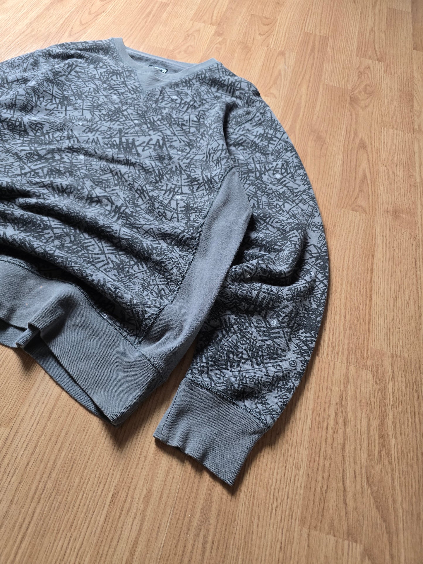 00s Stussy All-Over Graffiti Print Crewneck Sweatshirt (L)