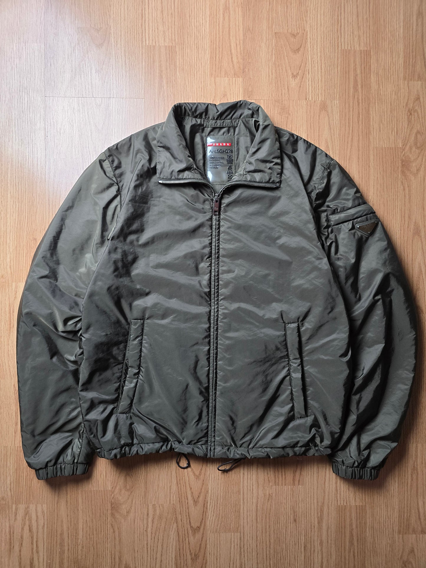 Prada Milano 2017 Padded Resin-Coated Nylon Plaque Jacket (M)
