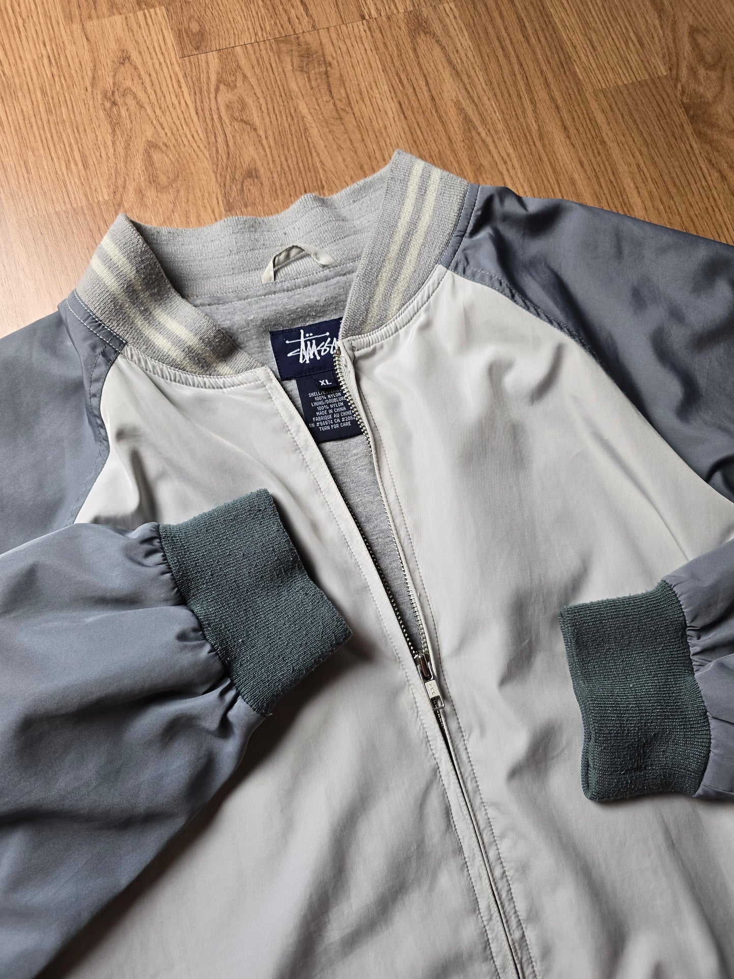 RARE 90s Stussy 2-Tone Spellout Bomber Jacket (XL)